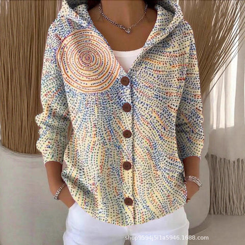 New black button hooded cardigan women's pure leisure fashion sweater jacket women's Christmas m302115