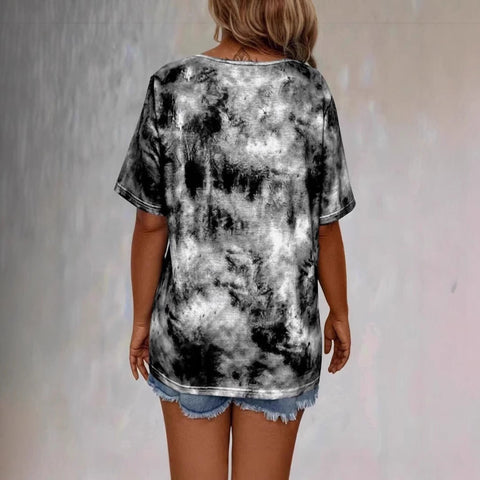 New women's tie-dye printed rope casual fashion short-sleeved T-shirt m301446