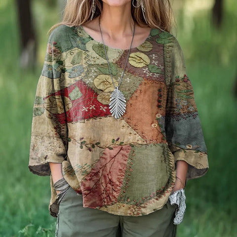 Casual round neck nine-quarter sleeve pullover digital printing women's top T-shirt m301422