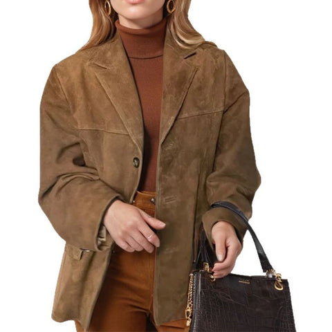 Women's temperament women's retro brown loose pocket long-sleeved blazer women's m301193