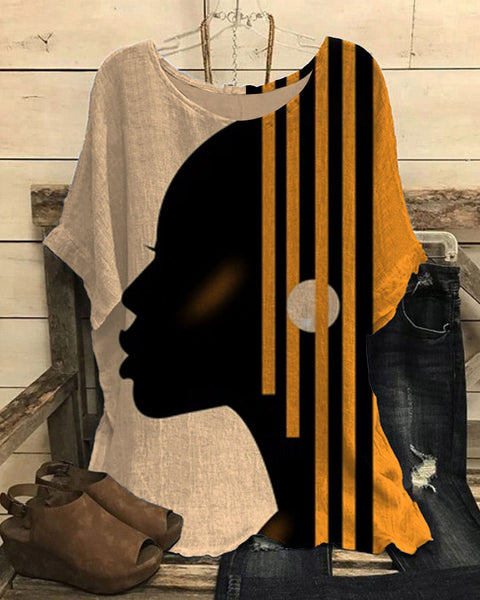 Loose round neck short-sleeved cotton and linen top women's m301281