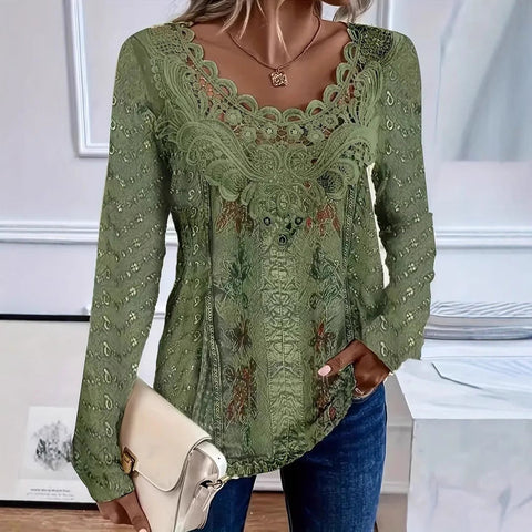 Stylish and elegant digital printing lace splicing crew neck T m301558