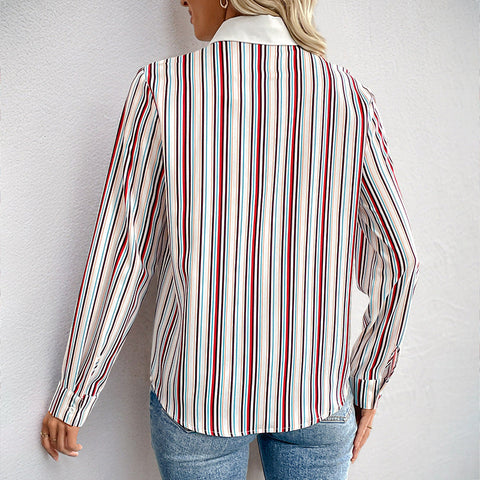Women's vertical striped lapel shirt m300820
