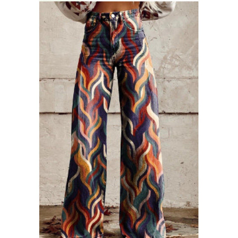 3D heat transfer flared pants simulation denim trousers loose pants m301550