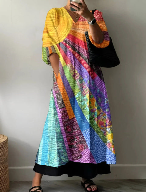 Casual women's fashion tie-dye printing V-neck medium and long jumpsuit m301302