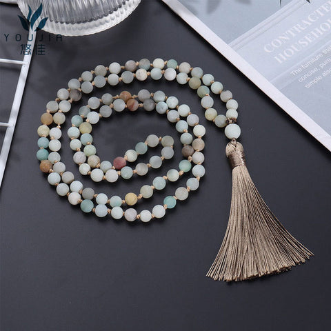 108 natural stone beaded necklace Mara beads fringed hand-knotted sweater chain m3331281