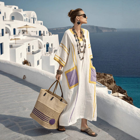 Elegant large size printed long pendulum dress m301523