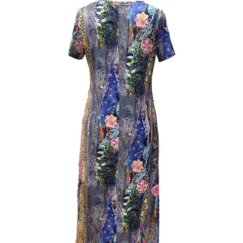 Casual loose printing women's medium-sleeved V-neck ethnic style dress m301203