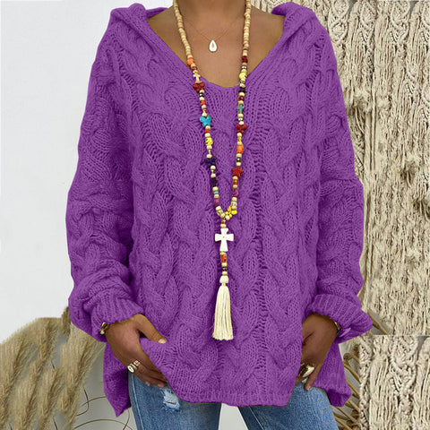 Solid color twist knitted hoodie m300492