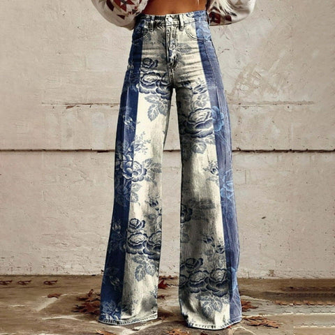 3D heat transfer flared pants simulation denim trousers loose pants m301550