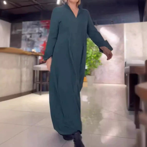 Casual solid color V-neck long-sleeved dress women's m301337