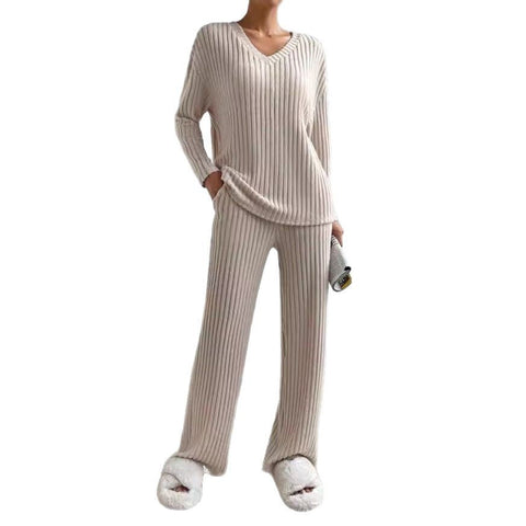 Straight pants temperament loose V-neck pit strip knitted cover m301375