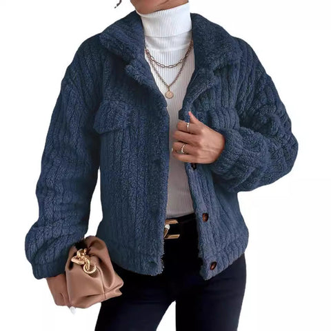 Lapel fleece comfortable casual women's clothing thickened plush jacket m300354