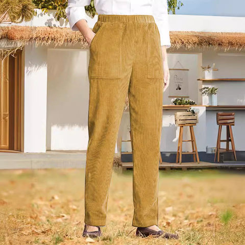 Women's solid color elastic waist striped straight casual pants women's m301568