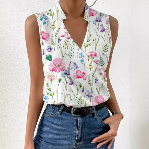 Summer Women's Chiffon Shirt Pullover V-Neck Sleeveless Women's Shirt m301554