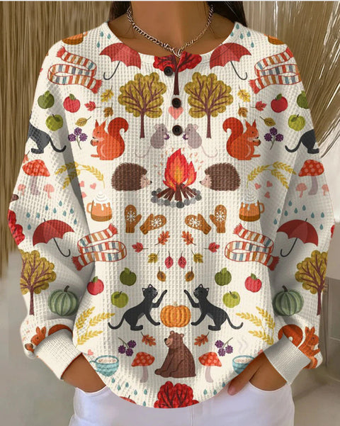 New retro 3D digital printing three-button stand-up collar Polo sweater m302116