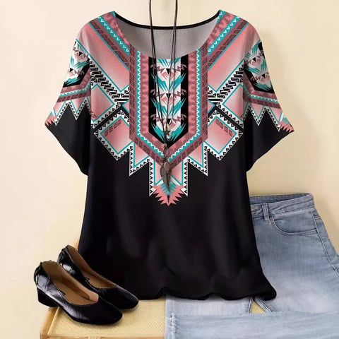 Retro printed cotton short-sleeved T-shirt early spring new versatile crew neck bottoming shirt m301287