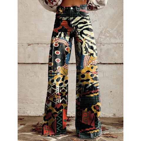 3D heat transfer flared pants simulation denim trousers loose pants m301550