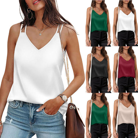 Summer new solid color V-neck sling vest loose T-shirt top m301495