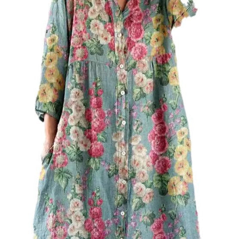 Women's Loose Crew Neck Fashion Premium Long Sleeve Printed Shirt Dress m301050