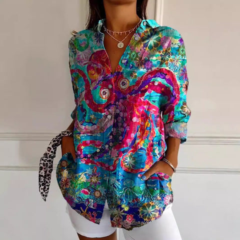Summer trend long-sleeved shirt flower pattern printing 3D shirt m301226