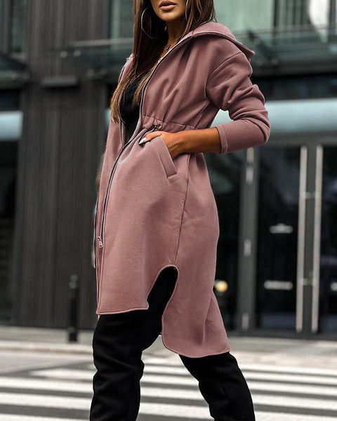 Dark brown casual drawstring casual hood sweater m300681