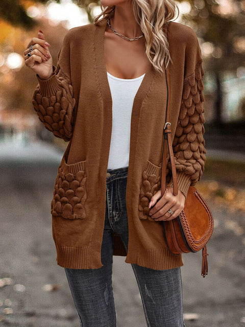 Autumn and winter feather net color V-neck cardigan long-sleeved knitted pocket sweater m300604