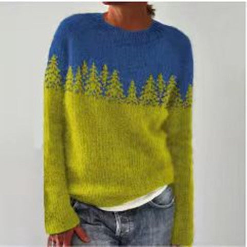 New sweater crew neck color matching loose fashion pullover knitted sweater m300454