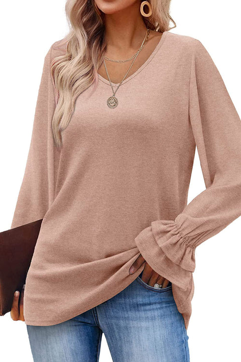 New flared sleeve long sleeve solid color t-shirt top m300552