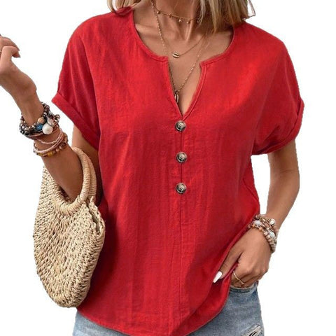 Button v-neck short-sleeved t-shirt top m301201