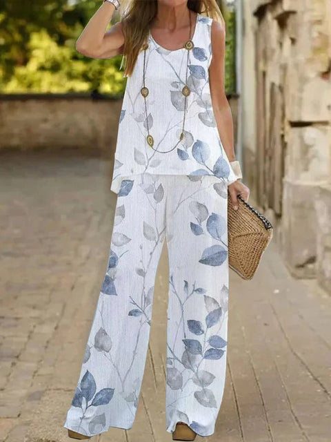 Casual fashion vest trousers set crew neck sleeveless top m301296