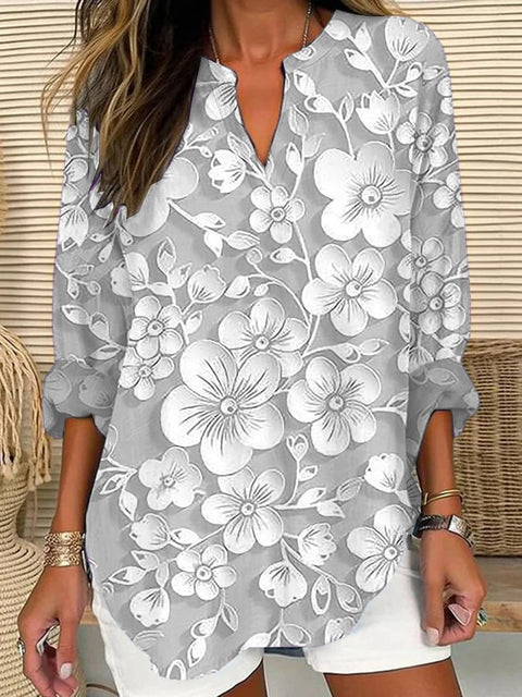 Floral 3D digital printing women's fashion crew neck loose shirt top m301357