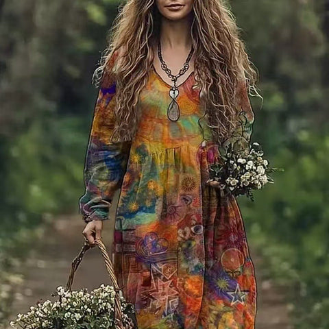 3D printed women's long-sleeved V-neck dress m300915