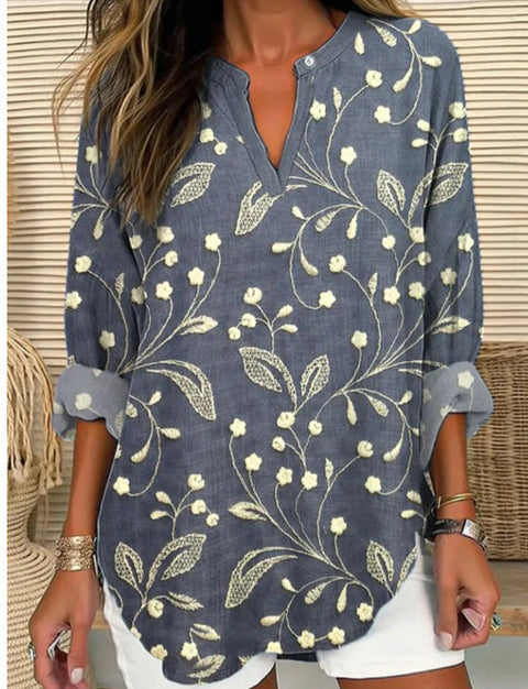 Floral 3D digital printing women's fashion crew neck loose shirt top m301357