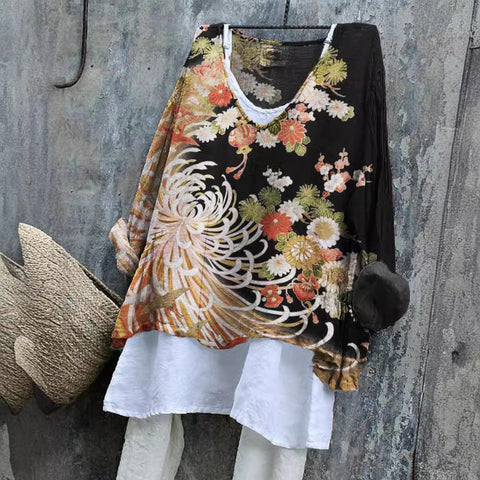 V-neck single piece long sleeve 3D digital printing m301043