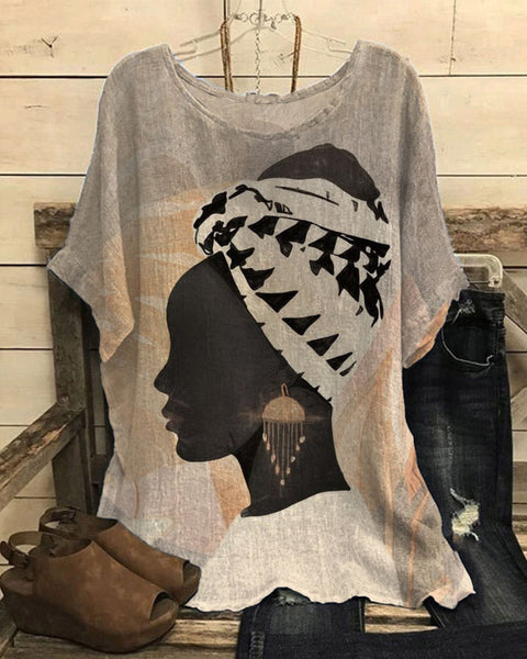 Loose round neck short-sleeved cotton and linen top women's m301281