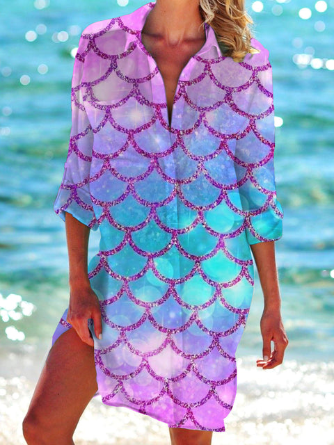 Bikini jacket shirt swimsuit cardigan women's printed resort beach shirt m301274