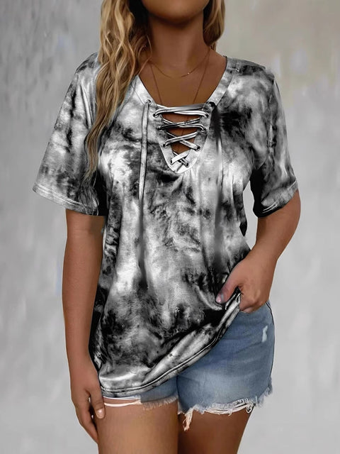 New women's tie-dye printed rope casual fashion short-sleeved T-shirt m301446