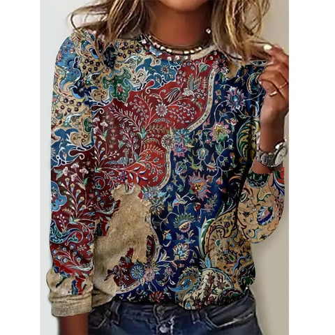 Autumn and winter women, new long-sleeved printed crew neck T-shirt top m301560