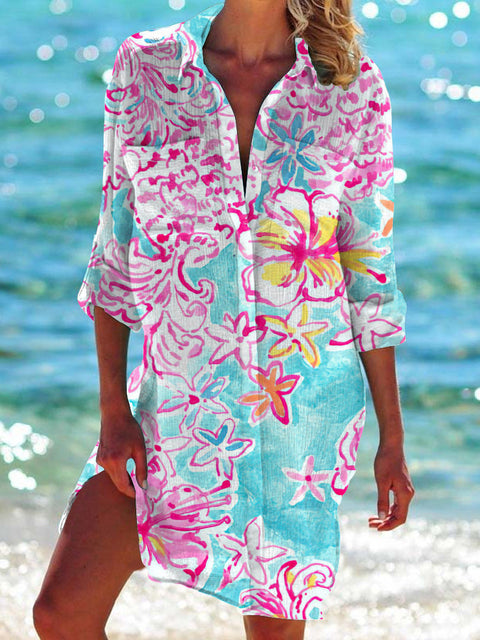 Bikini jacket shirt swimsuit cardigan women's printed resort beach shirt m301274