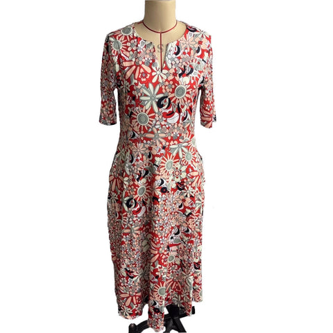 Printed V-neck elegant five-quarter sleeve dress m301208