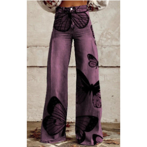 3D heat transfer flared pants simulation denim trousers loose pants m301550
