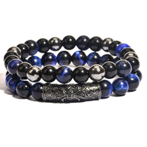 Tiger's eye copper micro-inlaid elastic bracelet black matte zircon m3331288