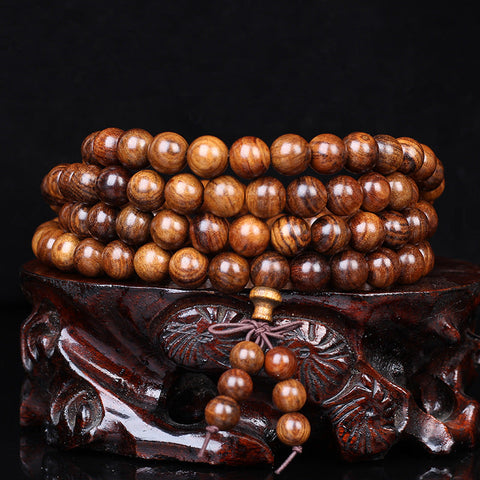 Natural Vietnamese Huanghuali 108 Buddha Beads Bracelet, Rosewood Lotus Bracelet, Wenwan Fragrant Wooden Bracelet m3331302