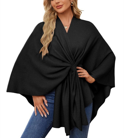 Ladies Elegant One Piece Solid Color Soft Shawl Jacket Cloak Top m301329