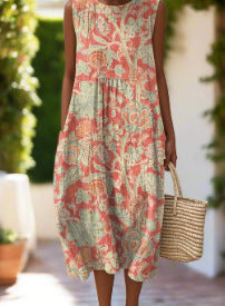 New sleeveless casual printing temperament long dress dress slim fit small fresh casual dress m301521