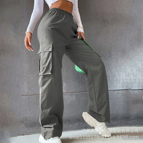 Beltless trousers high waist season wide leg trousers straight loose temperament commuter trousers casual trousers m301371