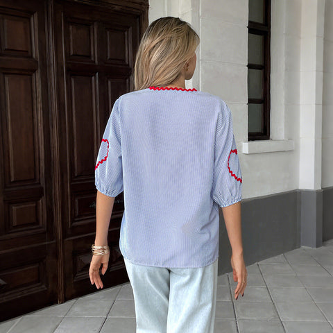 Temperament vacation style strap medium sleeve T-shirt m301399