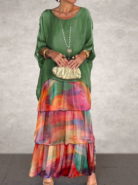 Fashion women's temperament round neck bat sleeve long dress m301334