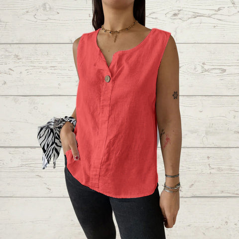 Loose vest shirt women's V-neck cotton and linen button-up top women's m301206